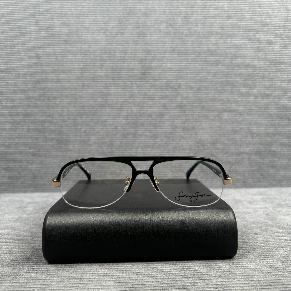 Sean John SJ2021 001 Black Y2k Semi-Rimless Aviator Optical Glasses Frames 140mm